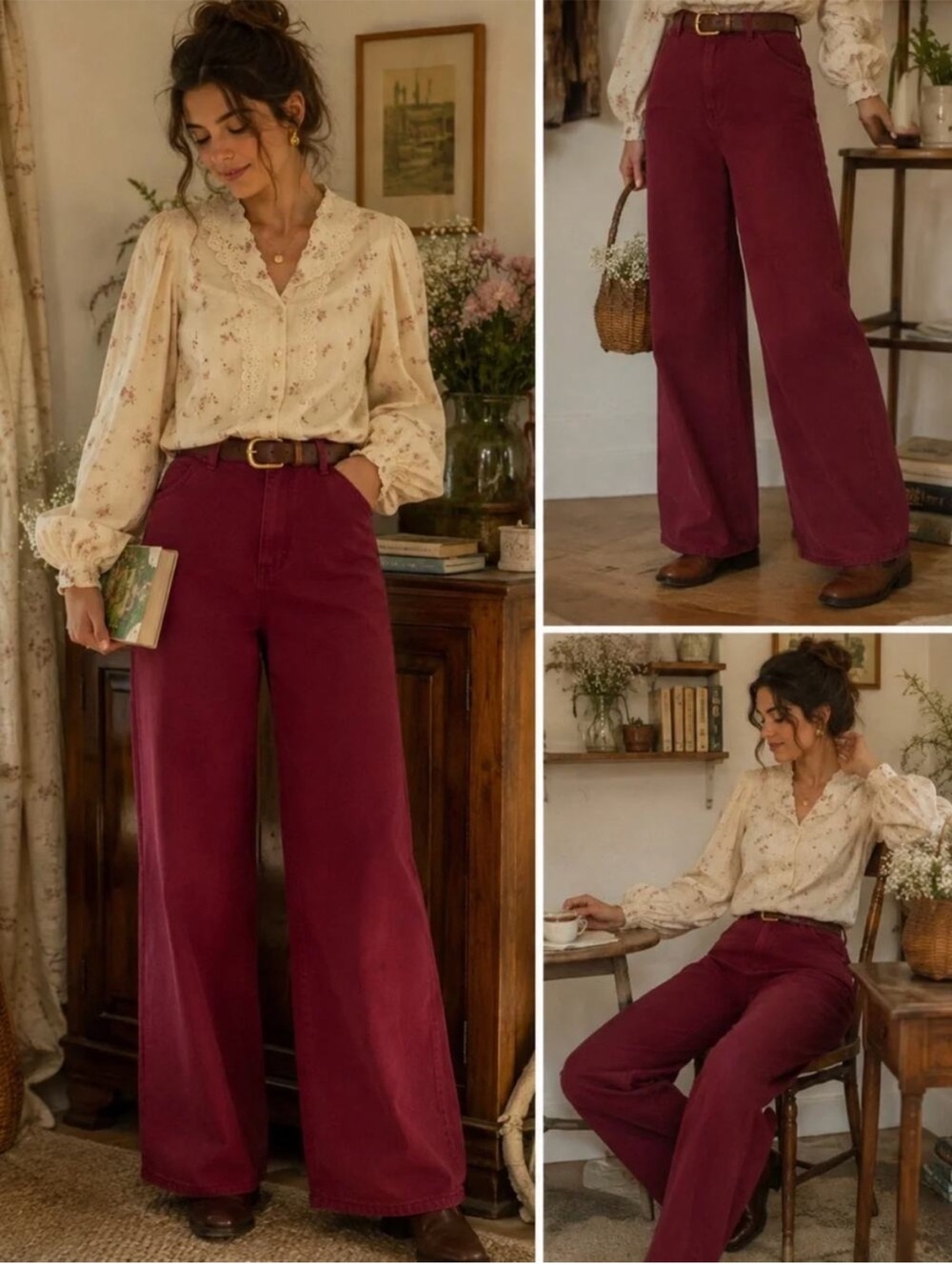 We The Free The Stride Jeans 33 Burgundy Red Straight Wide Leg Free People - Picture 4 of 4